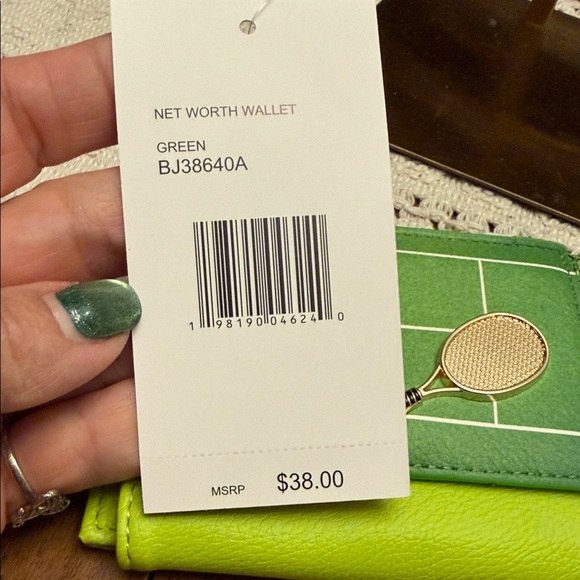 Betsy Johnson Tennis Court Green & Lime Small Wallet with Racket Accents - Picture 2 of 8